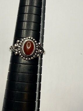 Boho Carnelian Oval Ring - Red Stone size 8